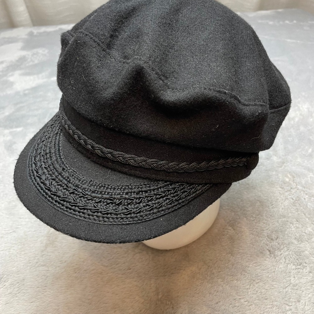 Vintage J Hats Fiddler Mariner Cap Size M Black Wool Braided Newsboy Fisherman